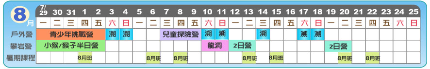 2013夏令營8月行程表